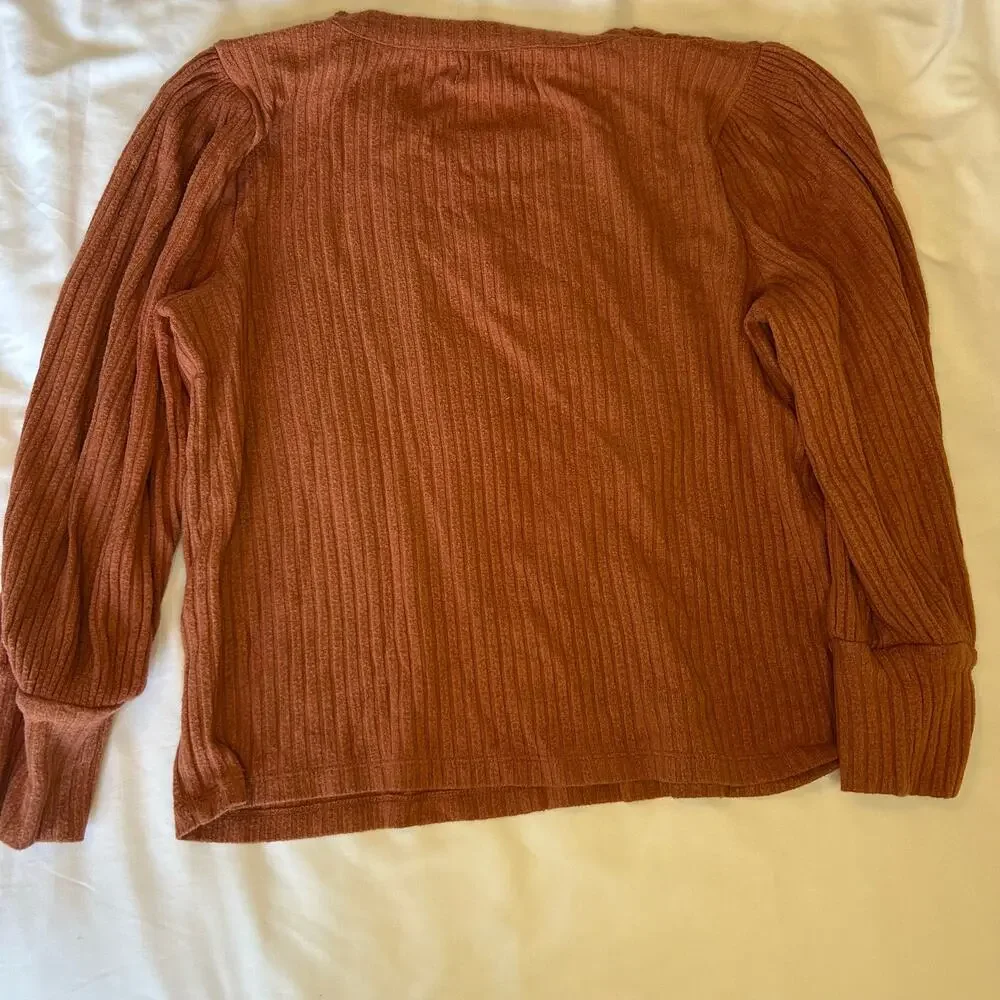 Madewell puff long sleeve pumpkin orange/terracotta  ribbed knit top Women M